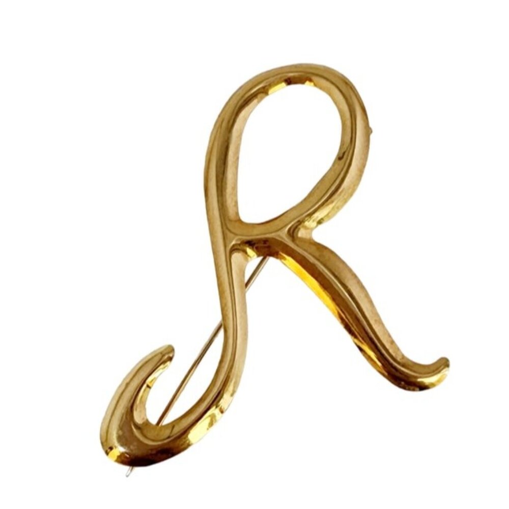 Vintage 18K Gold Letter R Brooch Monogram Pin Design (A5530)